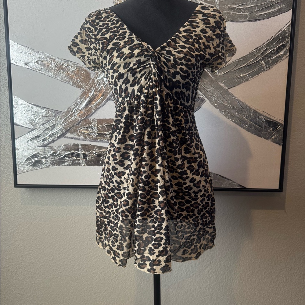 DKNY Leopard Print Top in Black, Cream & Brown